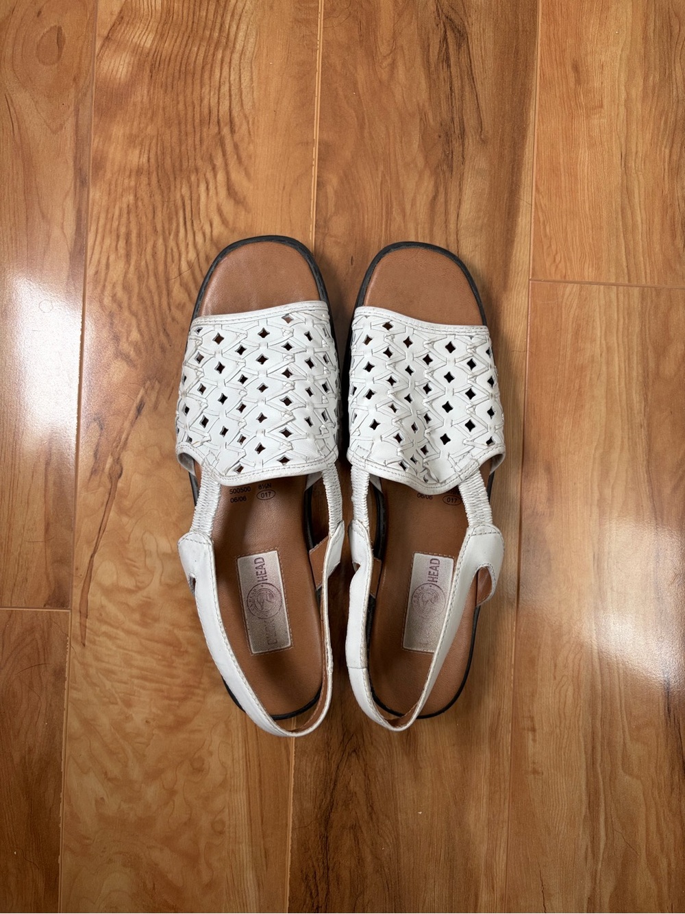 Duck Head White Leather Woven Slingback Sandals